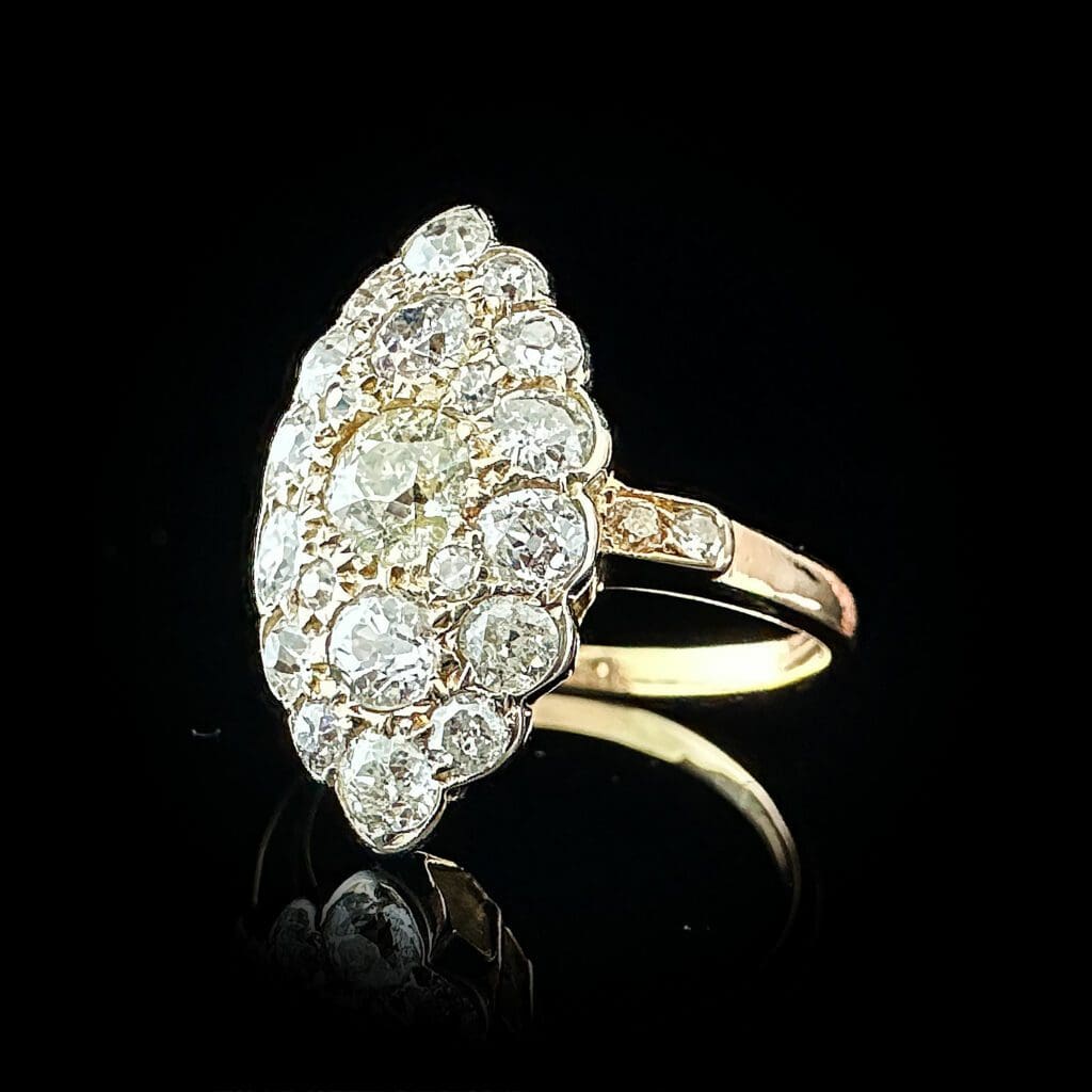 'Francois'-Antique French diamond navette gold ring - Image 8