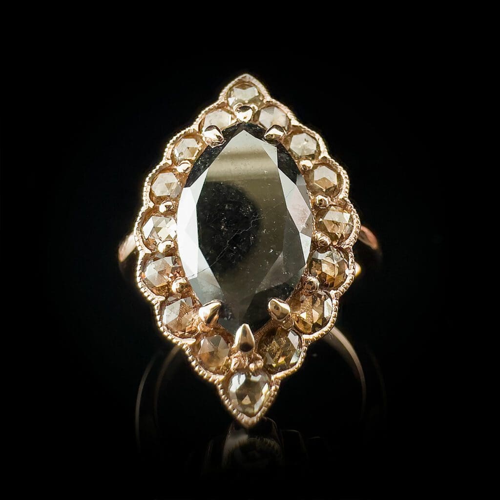 Marquise black diamond cluster ring