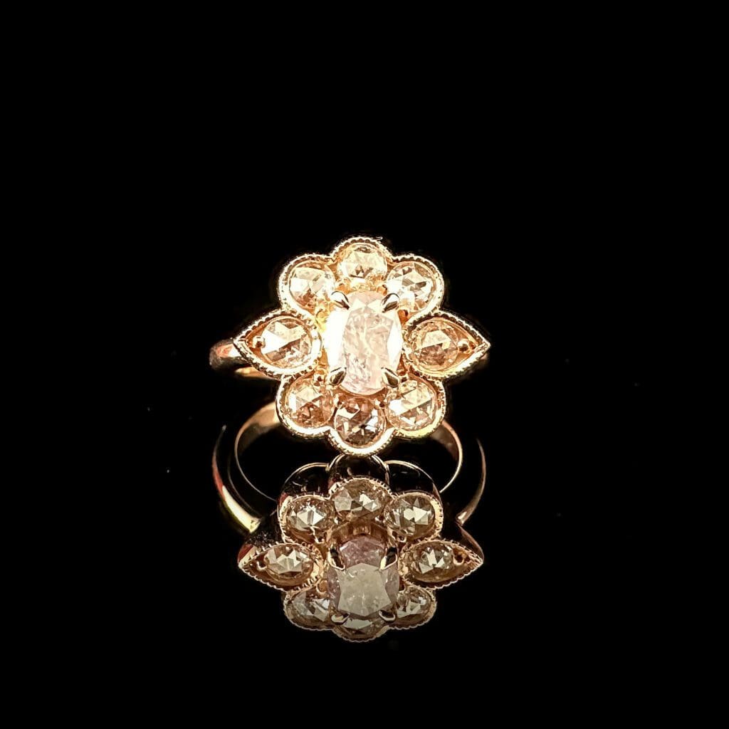 'Rosaflora'-Pink diamond rose cluster ring