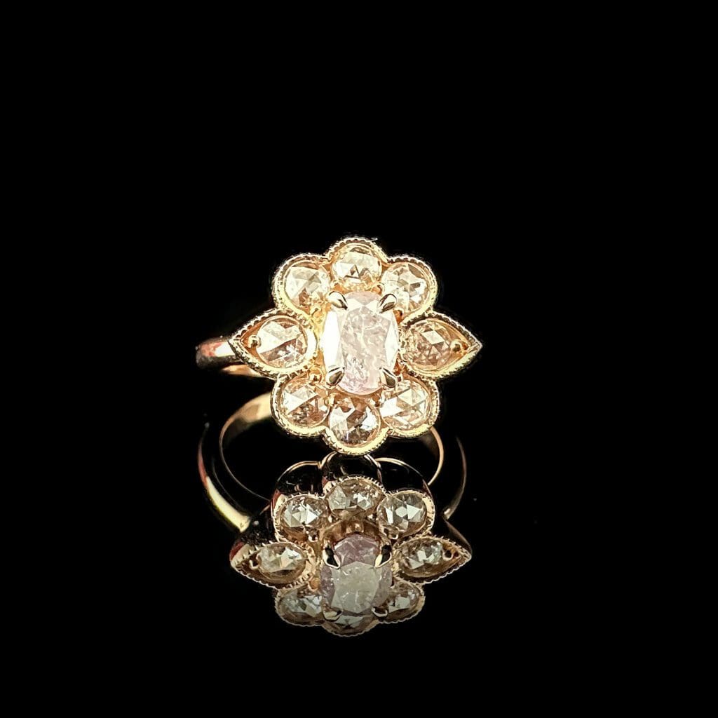 'Rosaflora'-Pink diamond rose cluster ring - Image 3