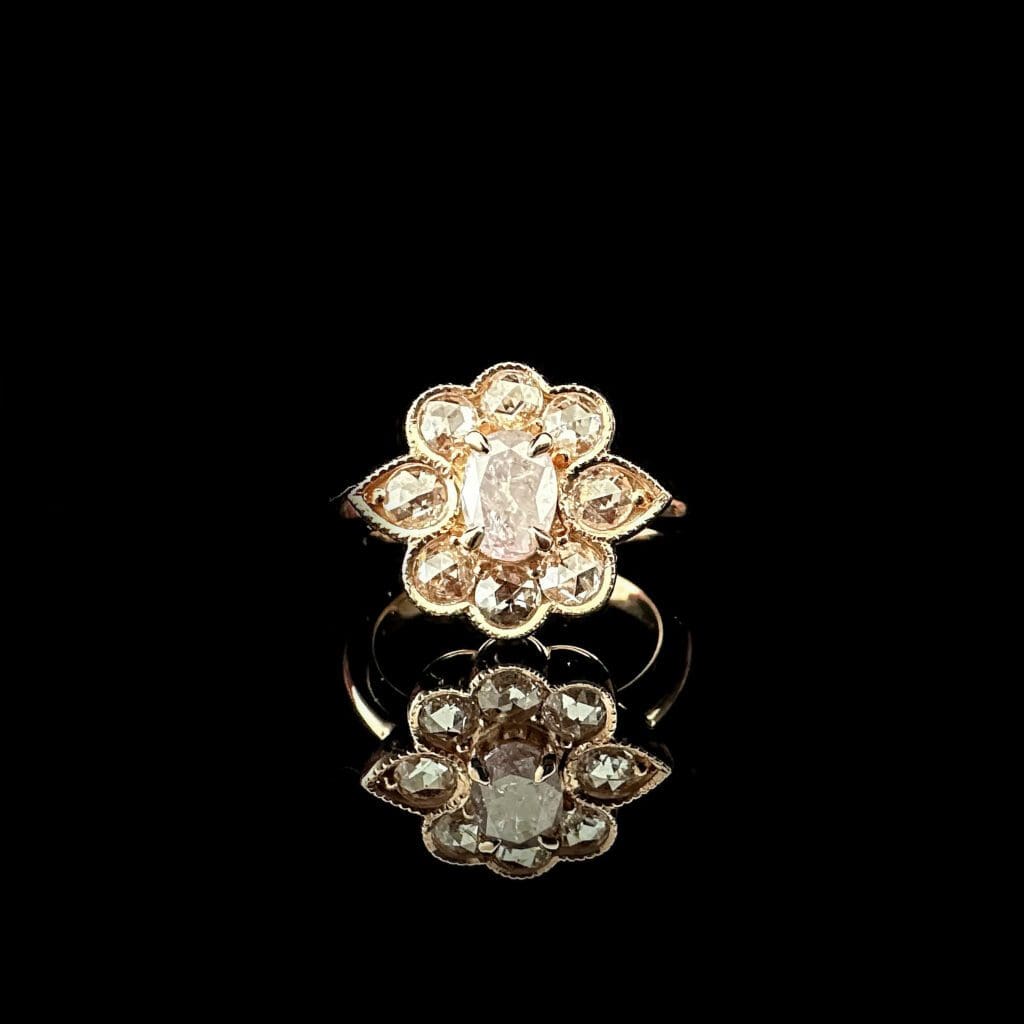 'Rosaflora'-Pink diamond rose cluster ring - Image 9