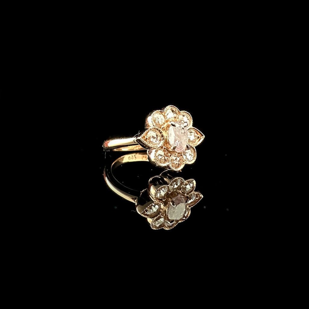 'Rosaflora'-Pink diamond rose cluster ring - Image 4