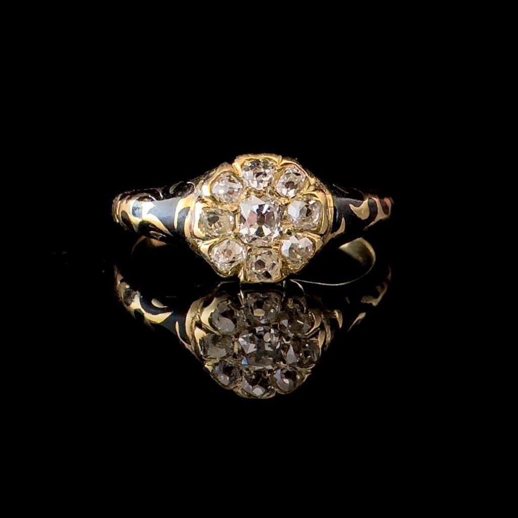Georgian diamond cluster and enamel ring