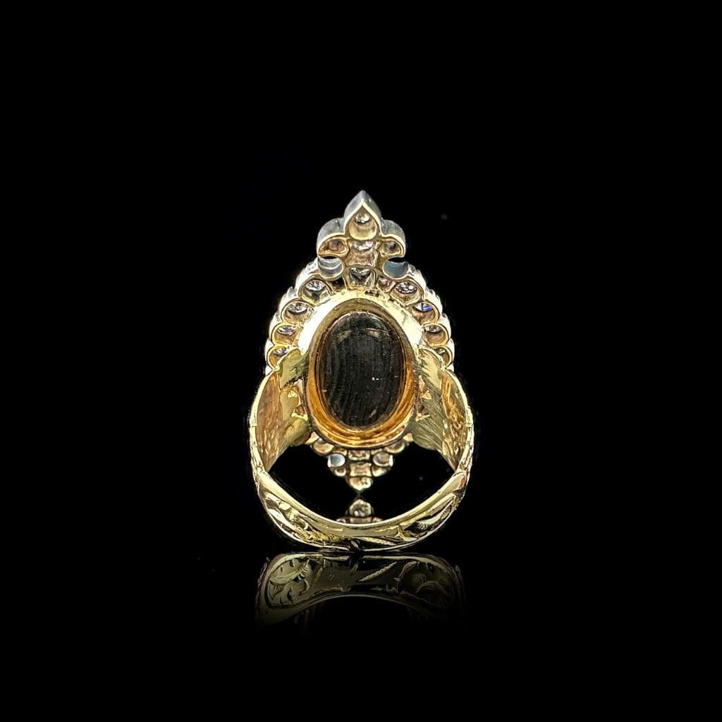Fine antique diamond and enamel marquise fleur de lys ring - Image 6