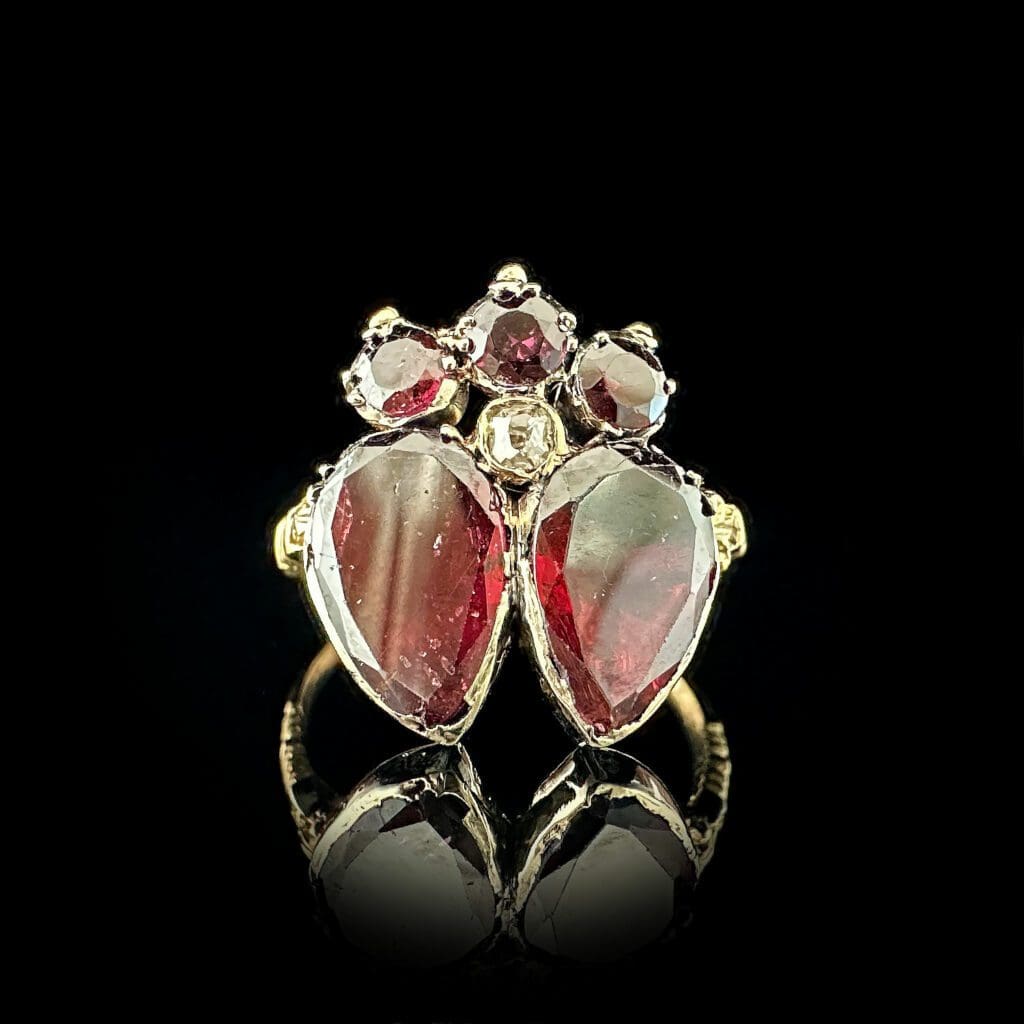 Two hearts-Antique garnet and diamond double heart ring