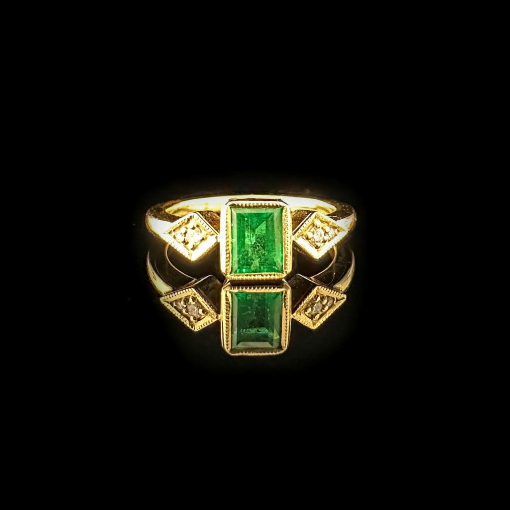 'Emily'-Emerald cut emerald and diamond ring