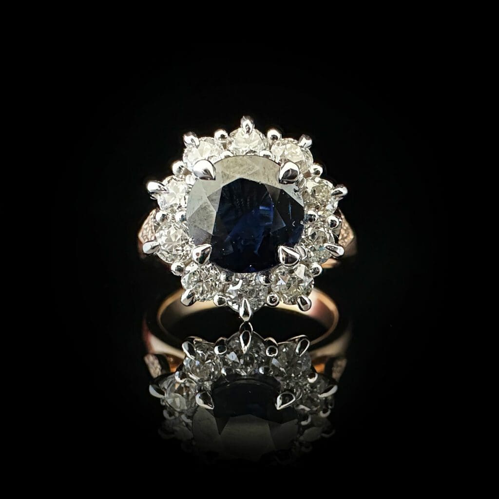 'Diana'-Old stone sapphire and diamond flower cluster ring