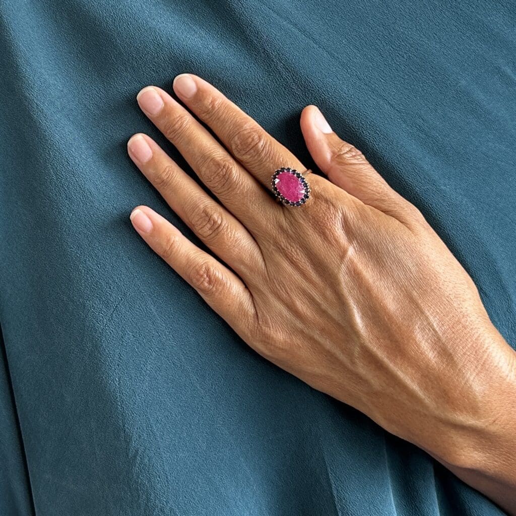 Rose gold ruby sapphire ring - Image 9