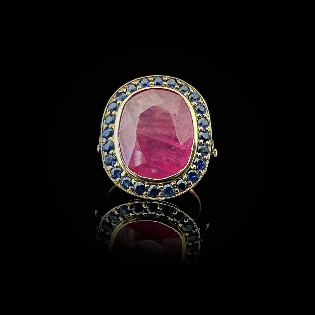 Yellow gold, ruby, sapphire, diamond ring - Image 8