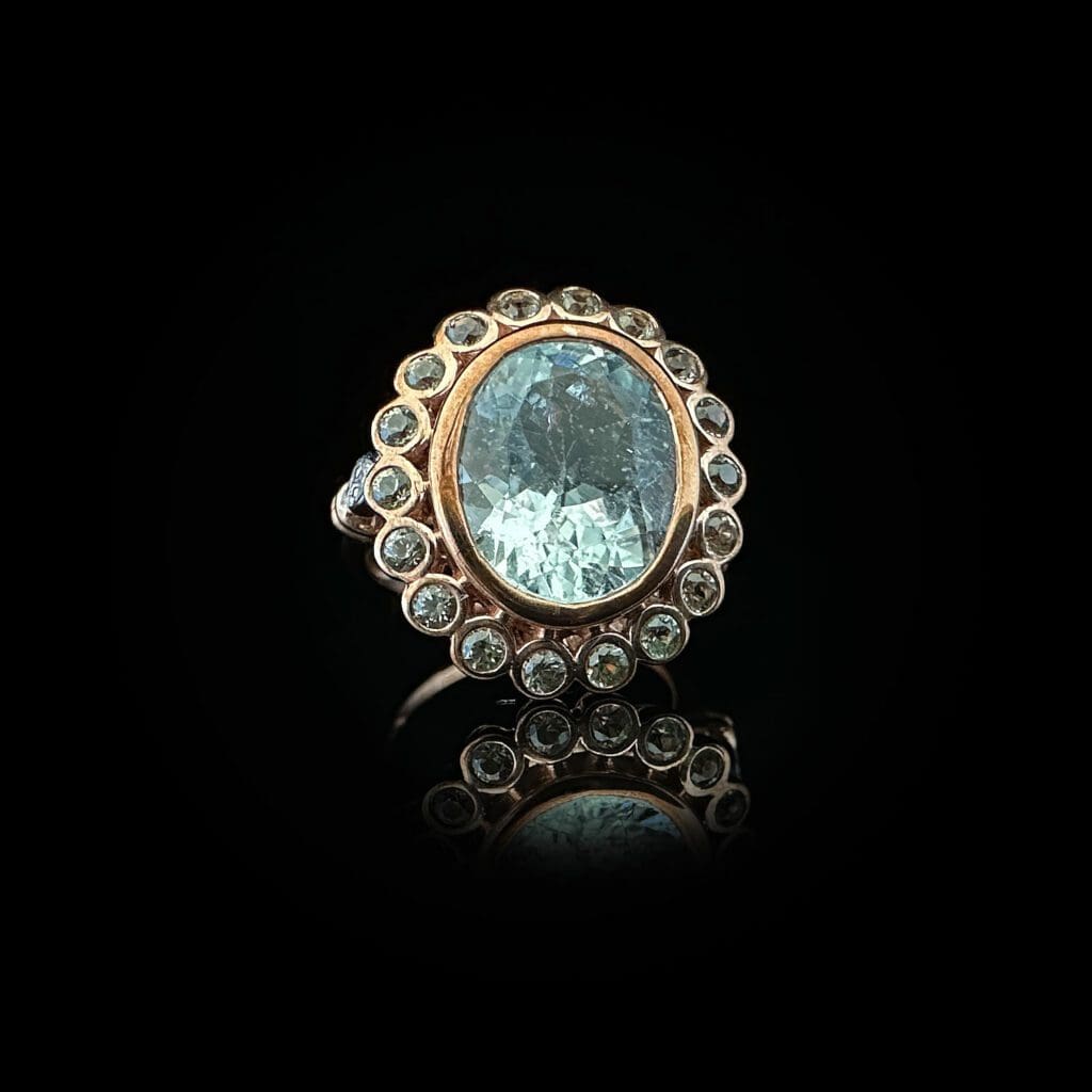 'Aquaria'-Aquamarine yellow sapphire diamond ring