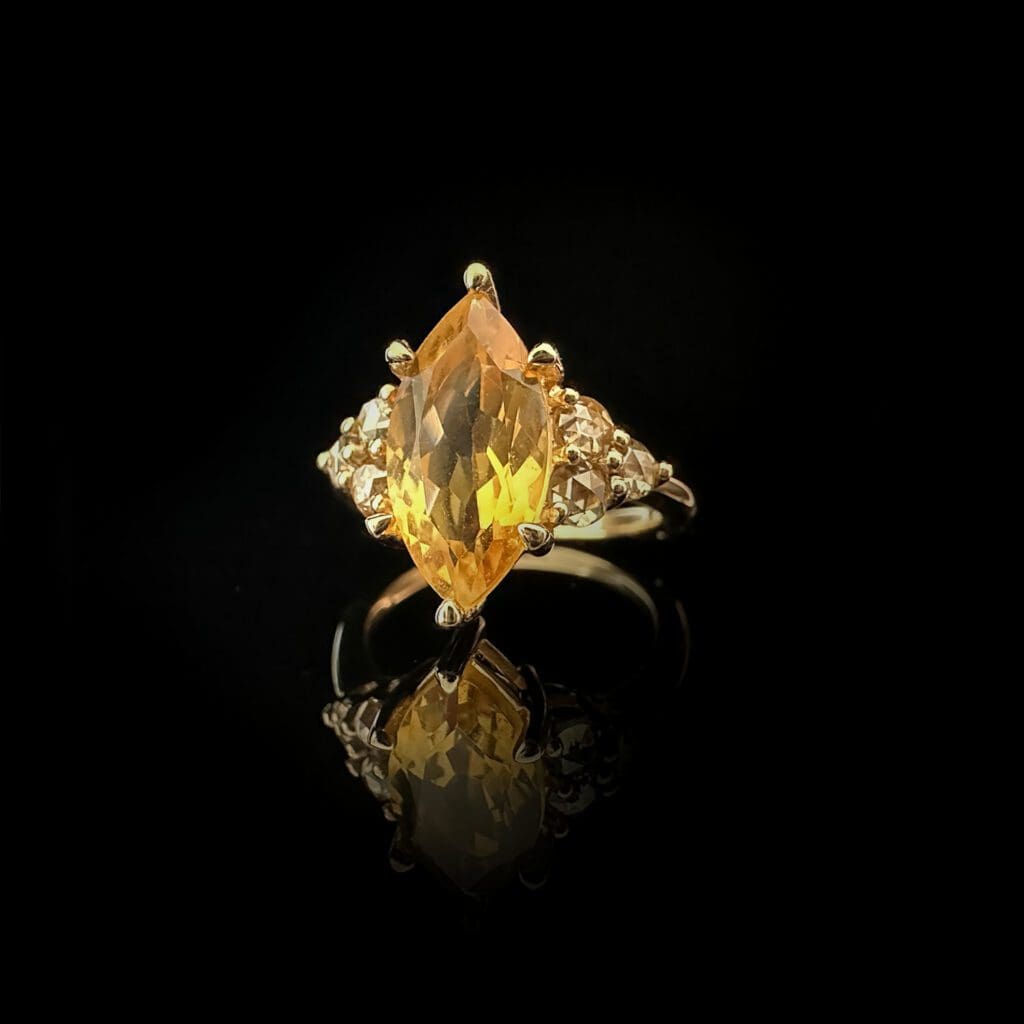 'Natalie'-Marquise citrine cognac diamond and yellow gold ring - Image 7