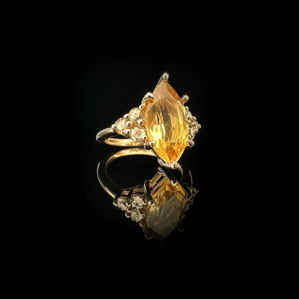 'Natalie'-Marquise citrine cognac diamond and yellow gold ring - Image 3