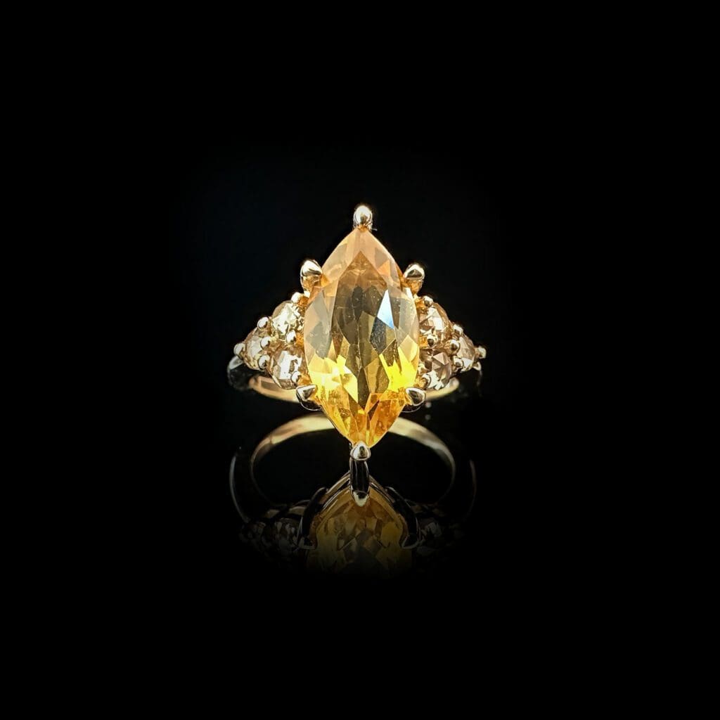 'Natalie'-Marquise citrine cognac diamond and yellow gold ring