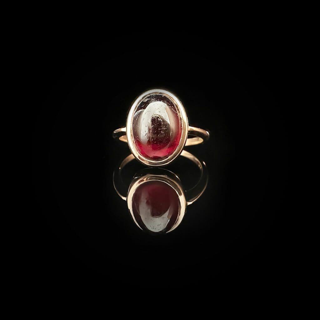 'Gloria'-Antique carbuncle garnet gold ring - Image 7