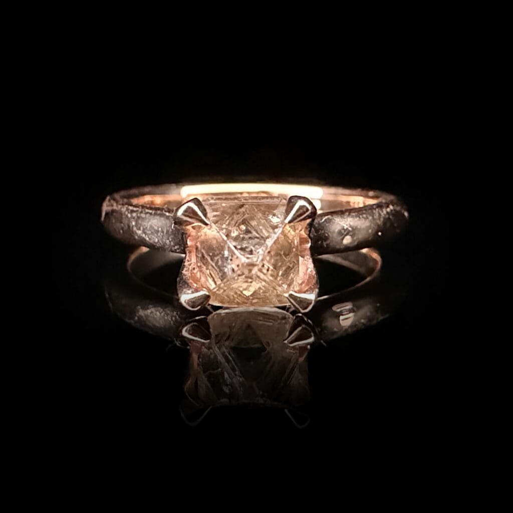 'Cleopatra'-natural diamond octahedron crystal rose gold ring