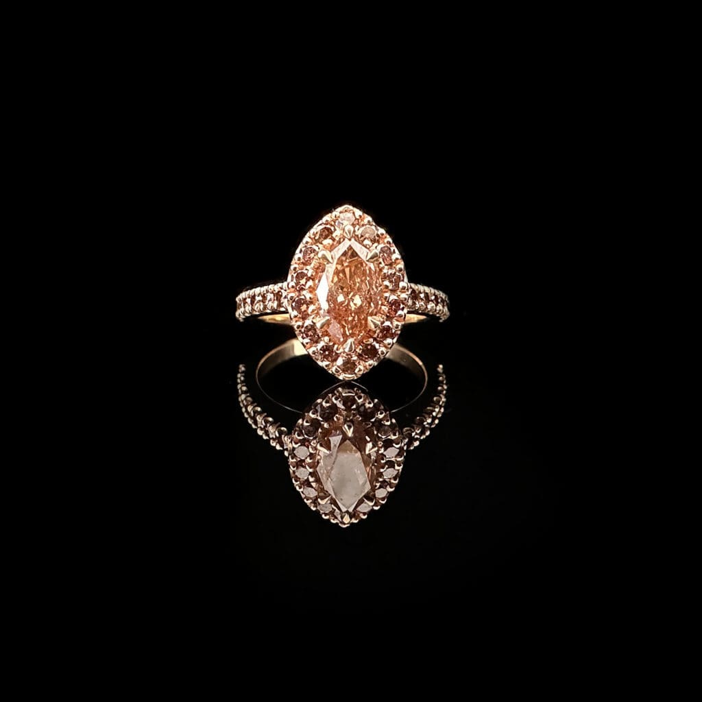 'Isadora'-Marquise cognac diamond halo ring - Image 2