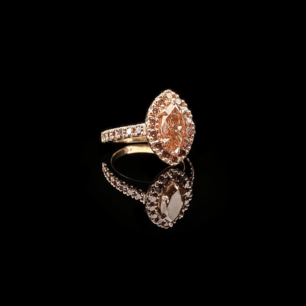 'Isadora'-Marquise cognac diamond halo ring - Image 3