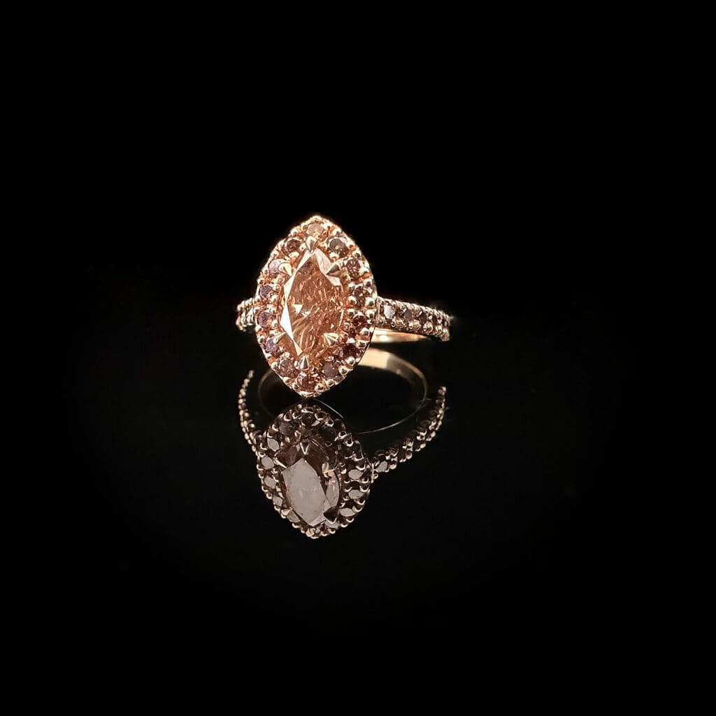 'Isadora'-Marquise cognac diamond halo ring - Image 6