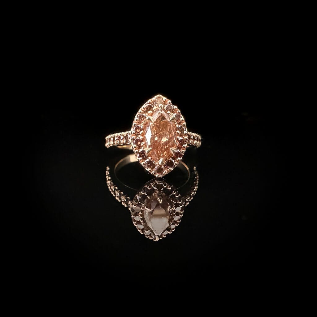 'Isadora'-Marquise cognac diamond halo ring - Image 7