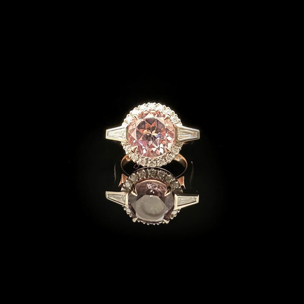 'Aurelia'-Pink amethyst and baguette diamonds halo ring - Image 2