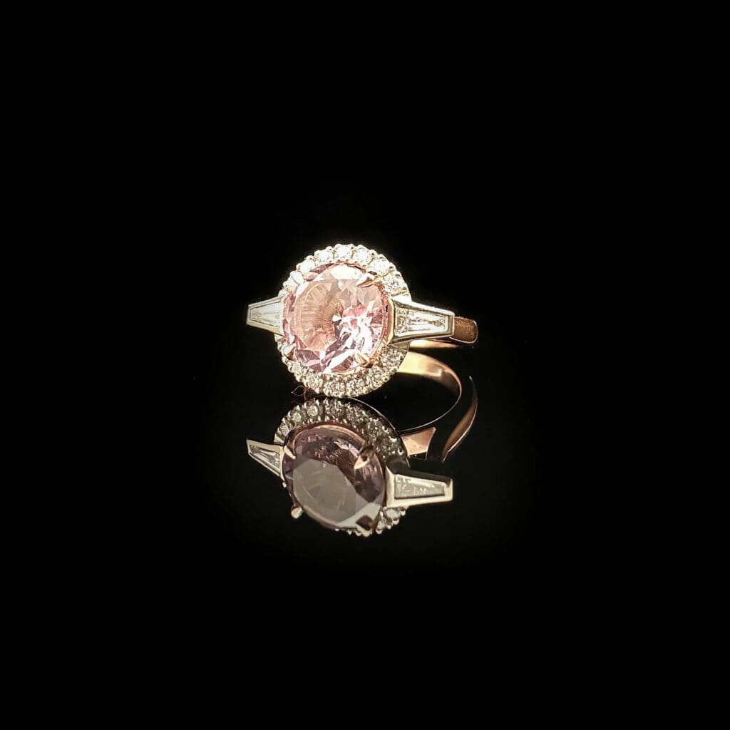 'Aurelia'-Pink amethyst and baguette diamonds halo ring - Image 7