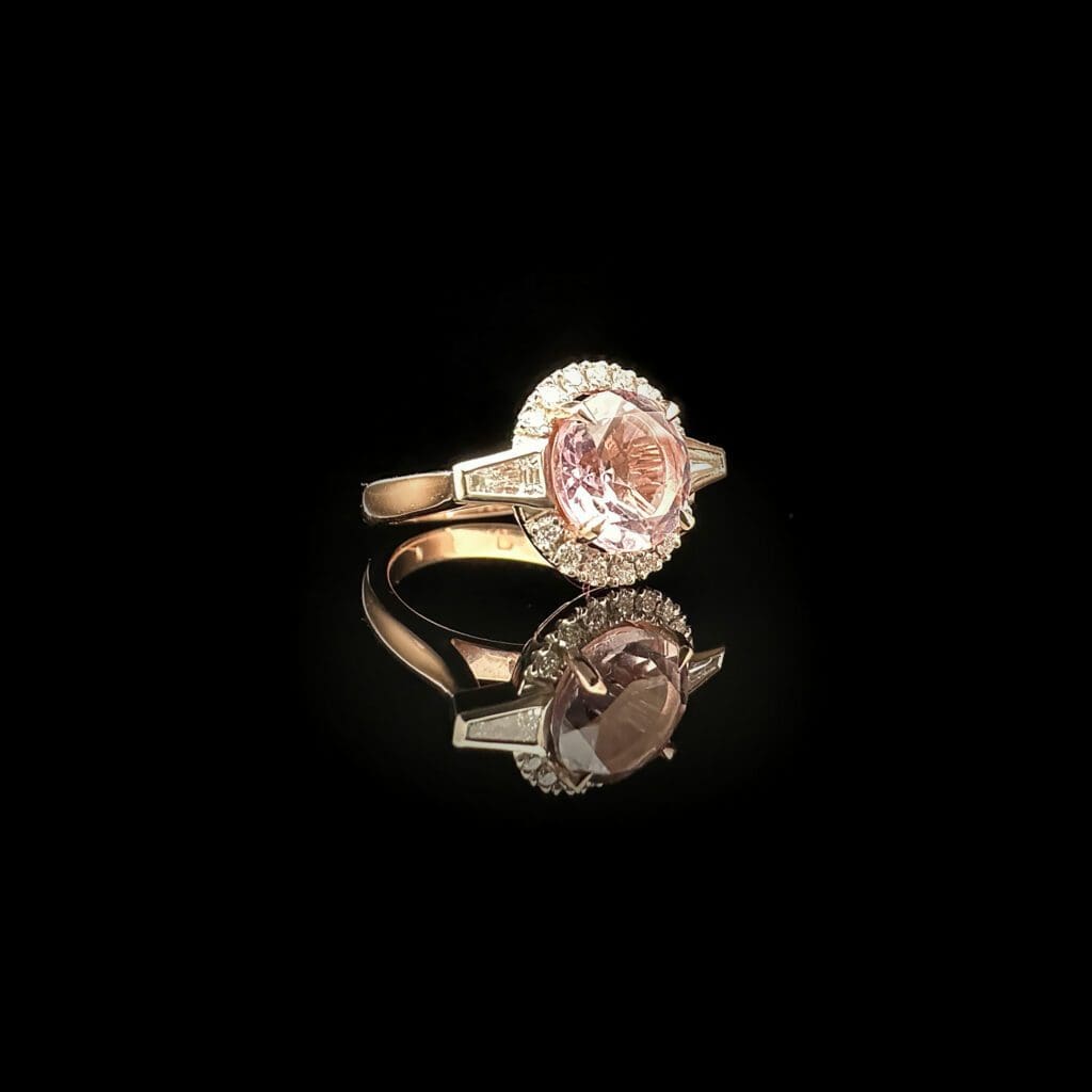 'Aurelia'-Pink amethyst and baguette diamonds halo ring - Image 3