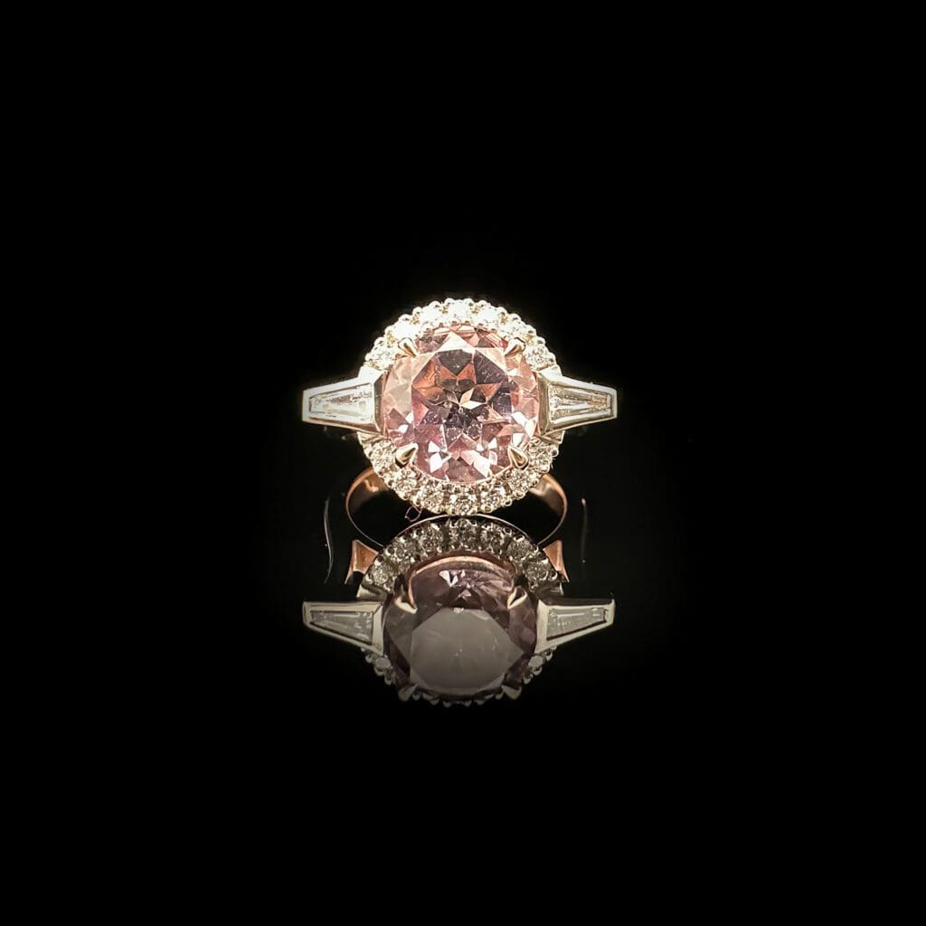 'Aurelia'-Pink amethyst and baguette diamonds halo ring - Image 8