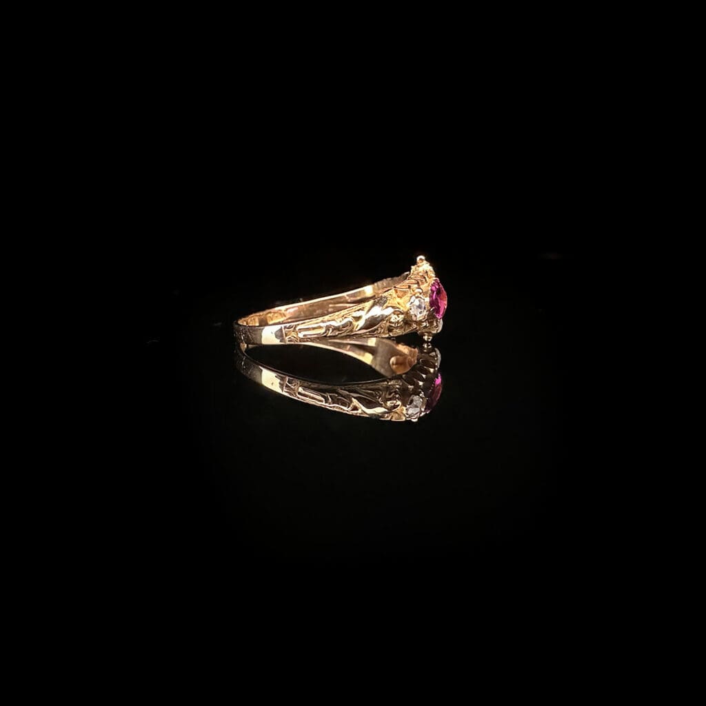 'Indira'-Antique twin teardrop garnets and diamond ring - Image 4