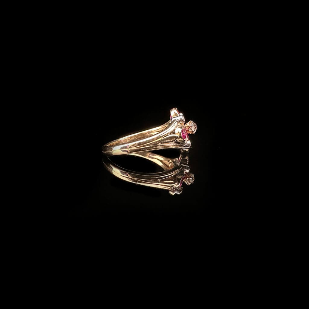 'Evangeline'-Edwardian 4 ruby 5 diamond flower cluster ring - Image 4