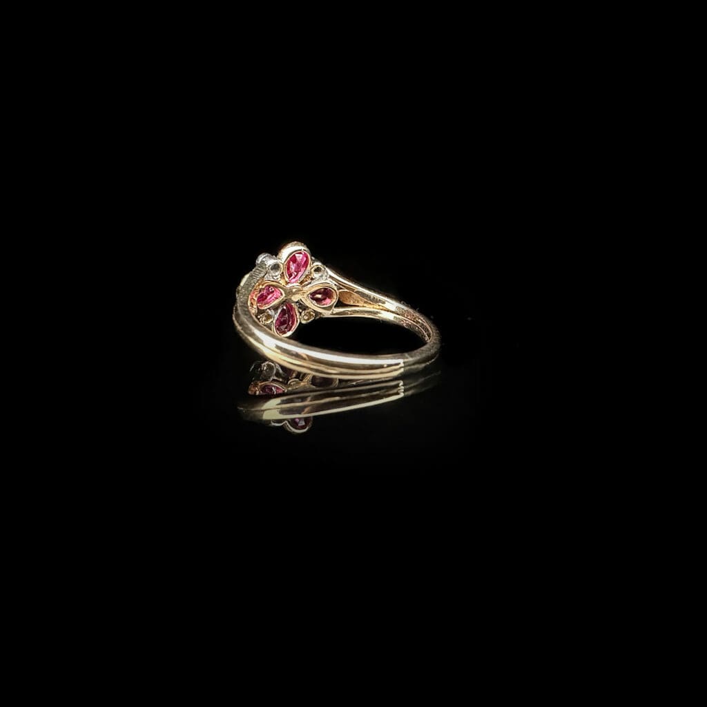 'Evangeline'-Edwardian 4 ruby 5 diamond flower cluster ring - Image 6