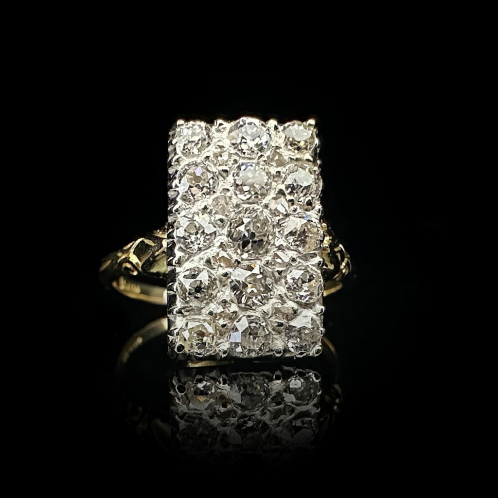 'Robin'-Rectangular Edwardian old cut diamond cluster ring