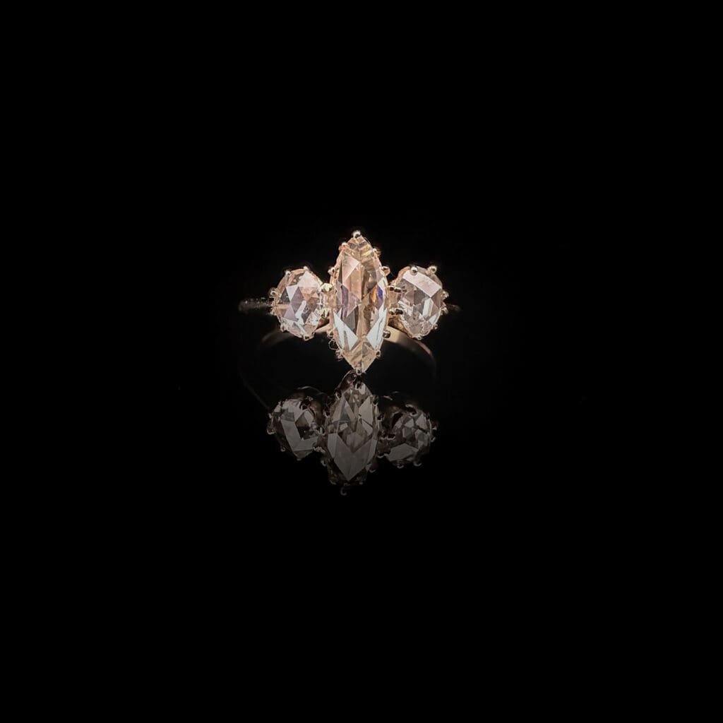 'Marquisa'-Antique marquise rose cut diamond trilogy ring - Image 2