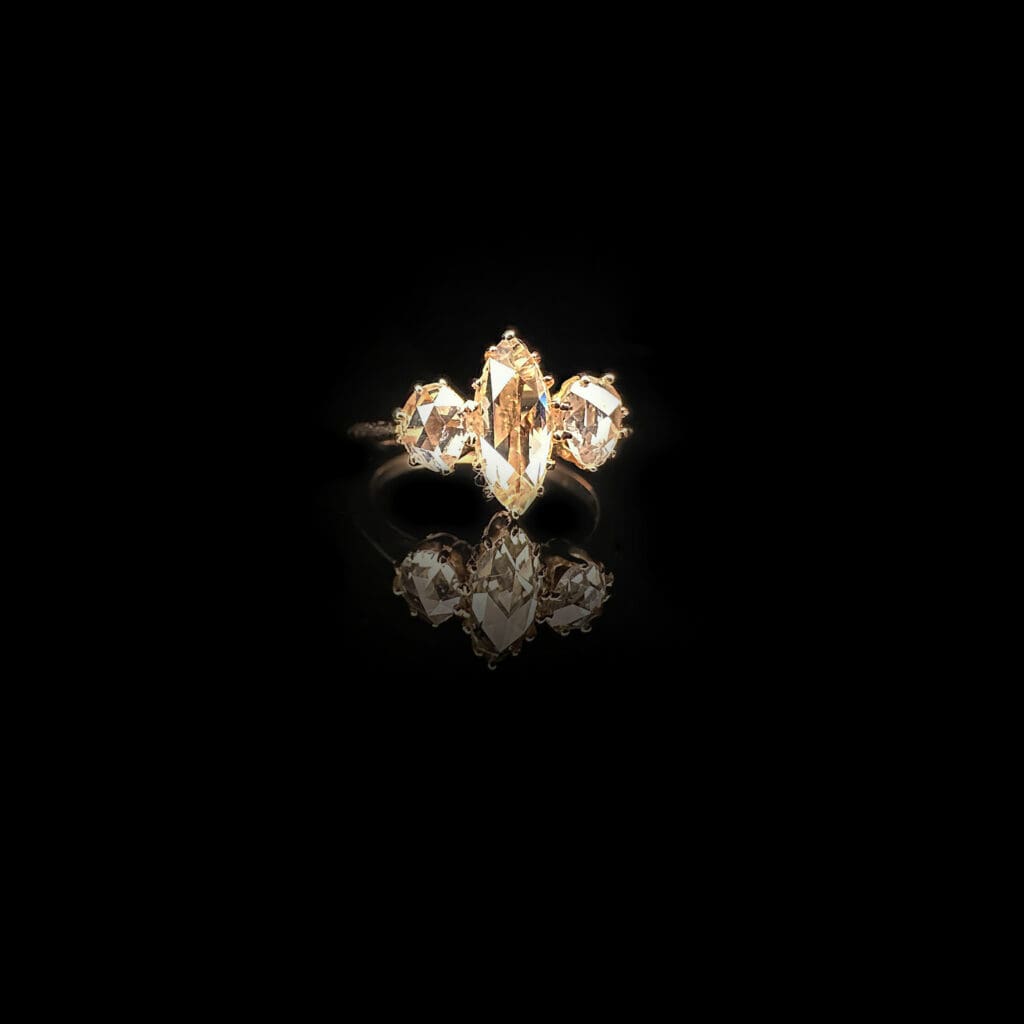 'Marquisa'-Antique marquise rose cut diamond trilogy ring - Image 8