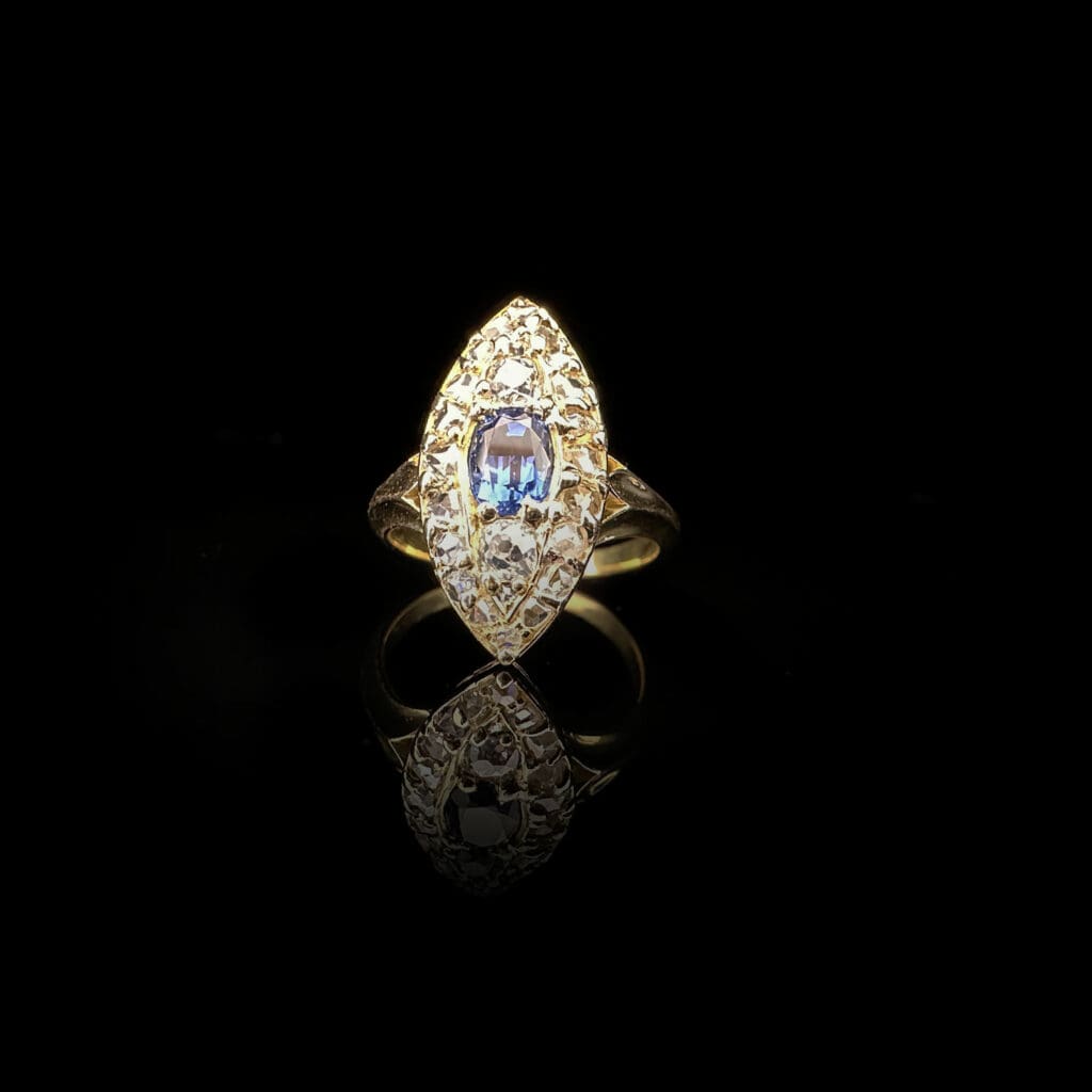 'Sephora'-Edwardian marquise sapphire and diamond ring - Image 7