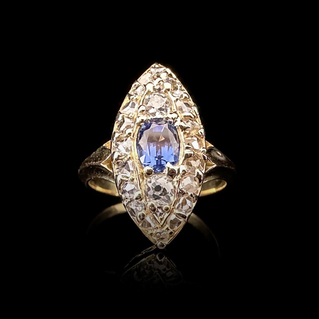 'Sephora'-Edwardian marquise sapphire and diamond ring