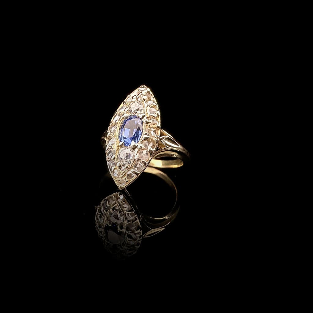 'Sephora'-Edwardian marquise sapphire and diamond ring - Image 6