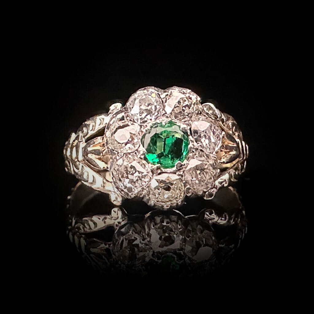 'Elena'-Antique emerald and diamond cluster ring