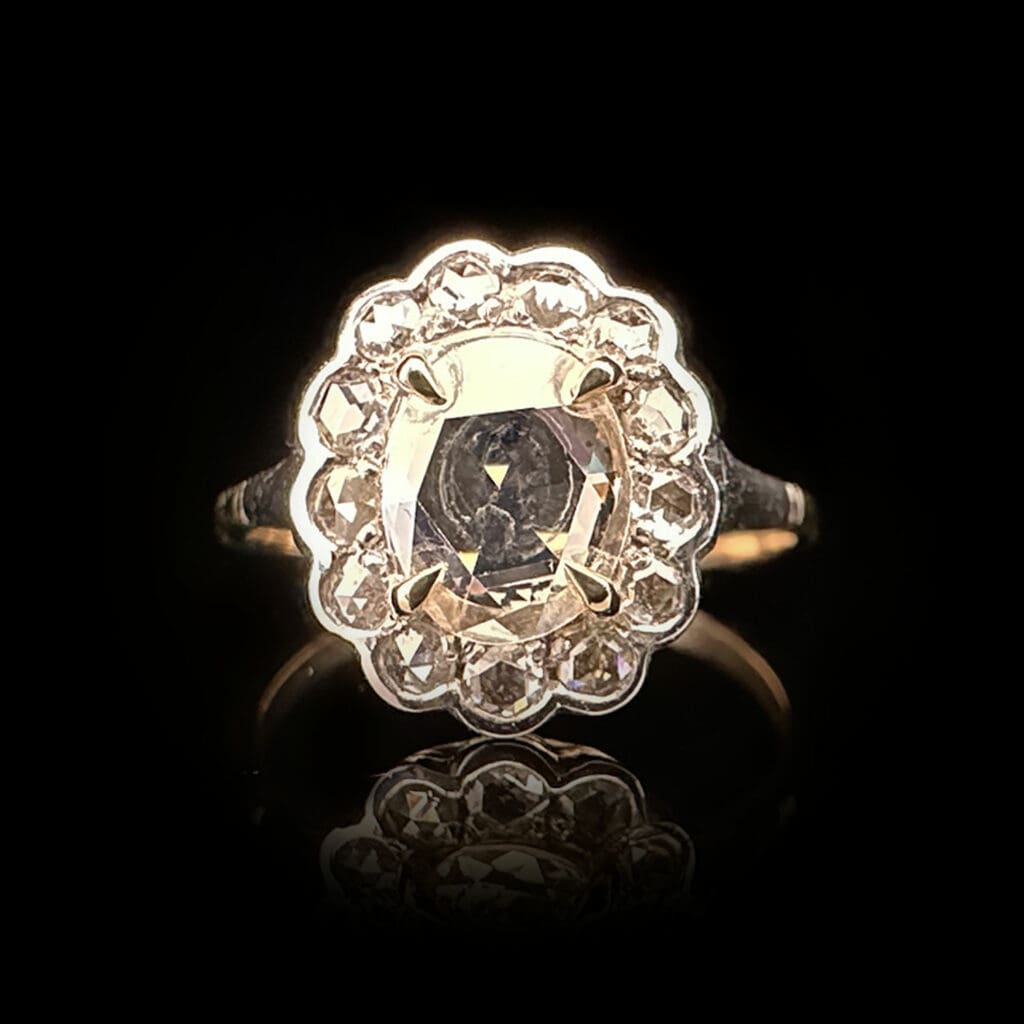 'Rosabella'-Antique oval rose cut diamond cluster ring