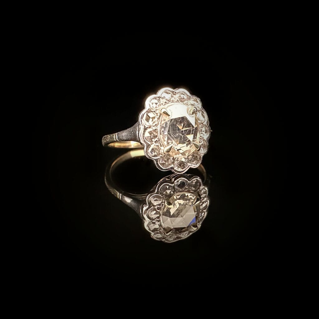 'Rosabella'-Antique oval rose cut diamond cluster ring - Image 3