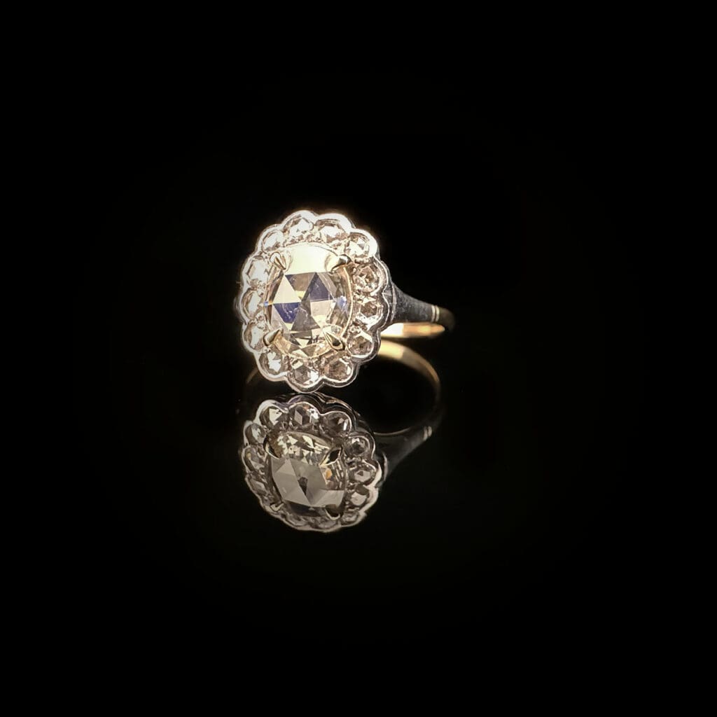 'Rosabella'-Antique oval rose cut diamond cluster ring - Image 7