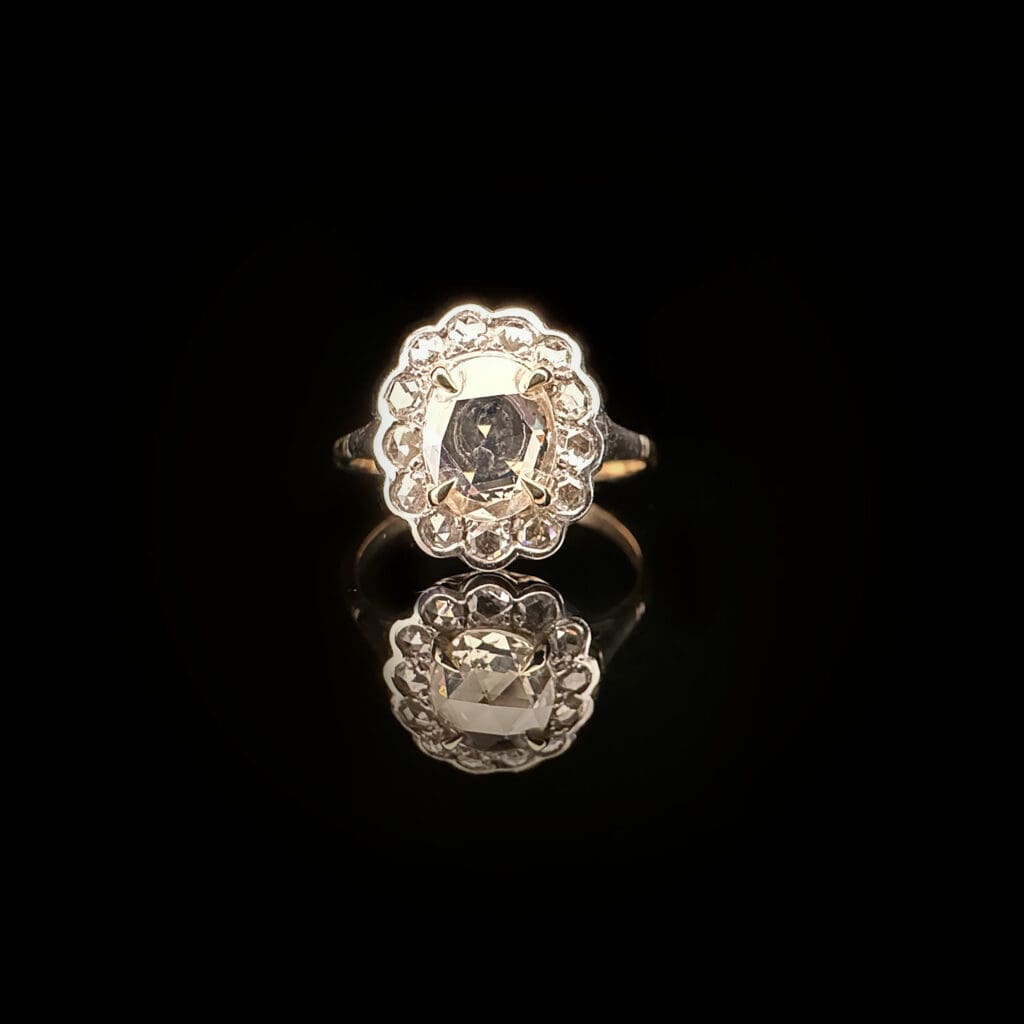 'Rosabella'-Antique oval rose cut diamond cluster ring - Image 8