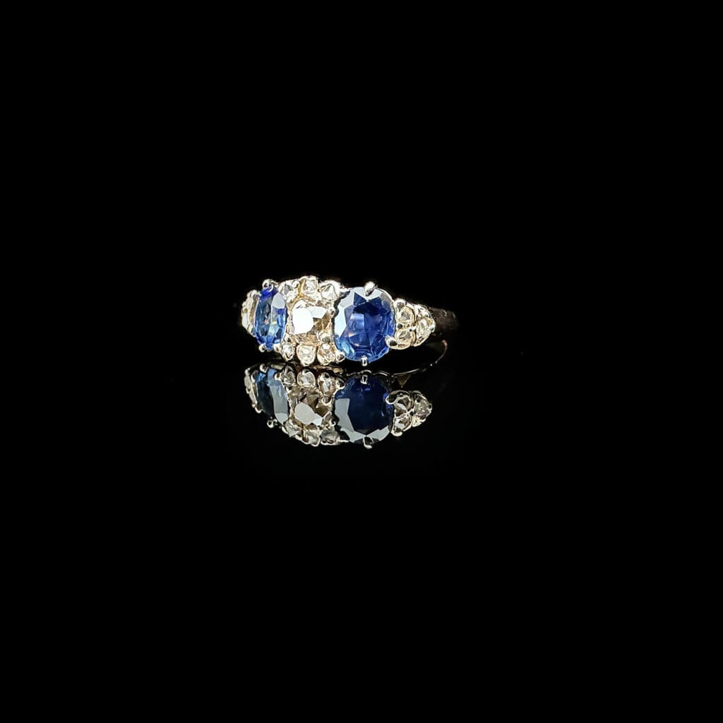 'Beatrice'-Antique two sapphires and diamond ring - Image 7