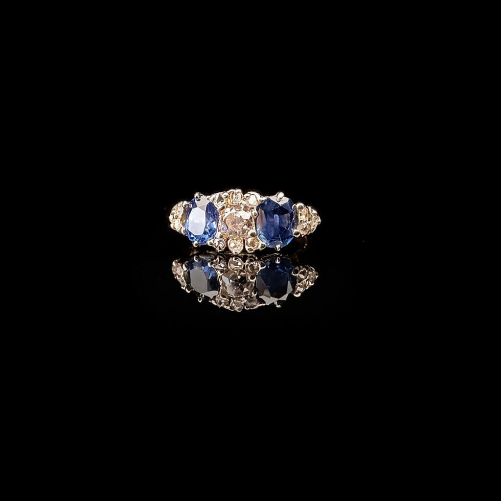 'Beatrice'-Antique two sapphires and diamond ring - Image 8