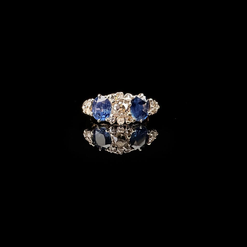 'Beatrice'-Antique two sapphires and diamond ring - Image 9