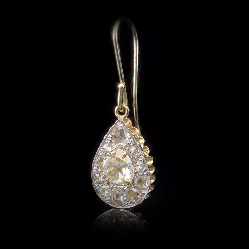 Antique teardrop diamonds in white and yellow gold