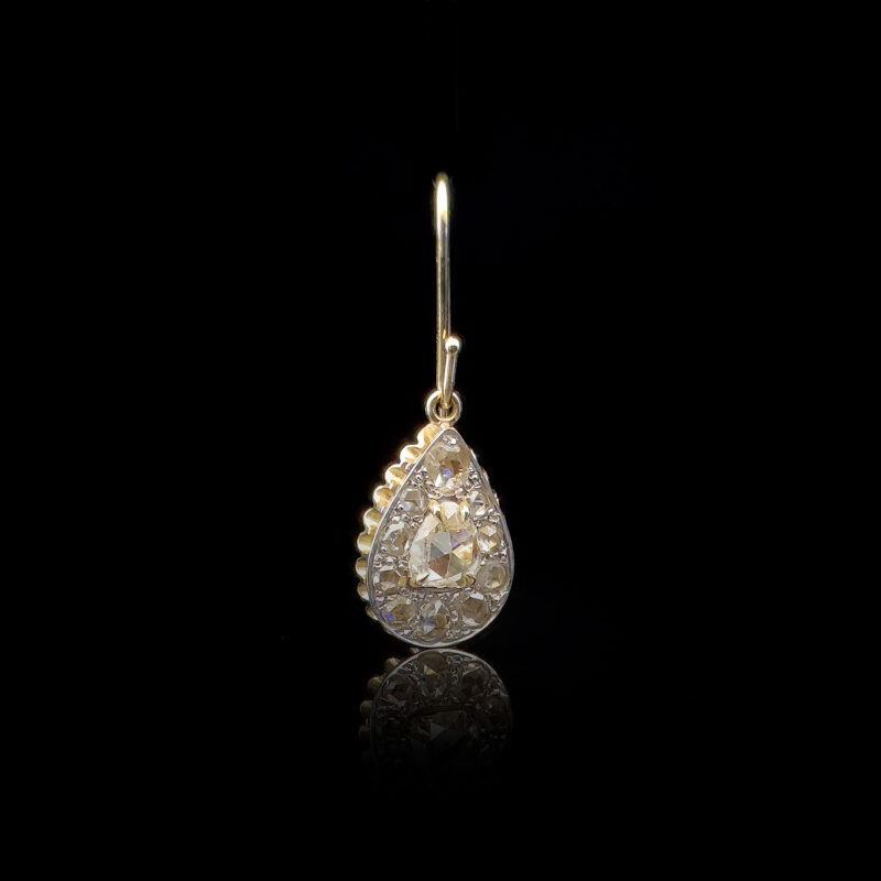 Antique teardrop diamonds in white and yellow gold - Image 3