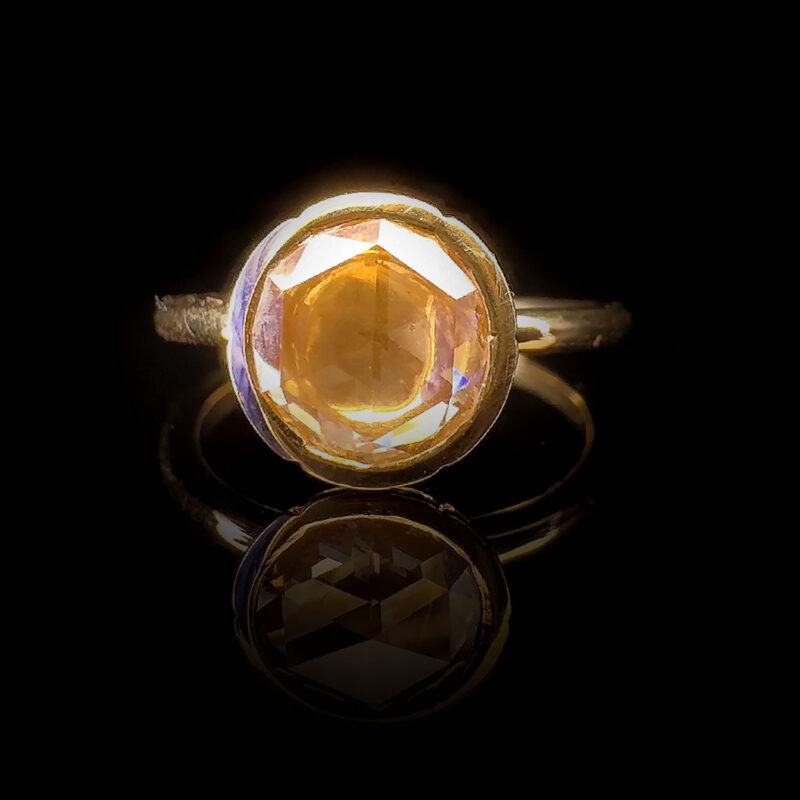 Round rose cut yellow diamond yellow gold ring