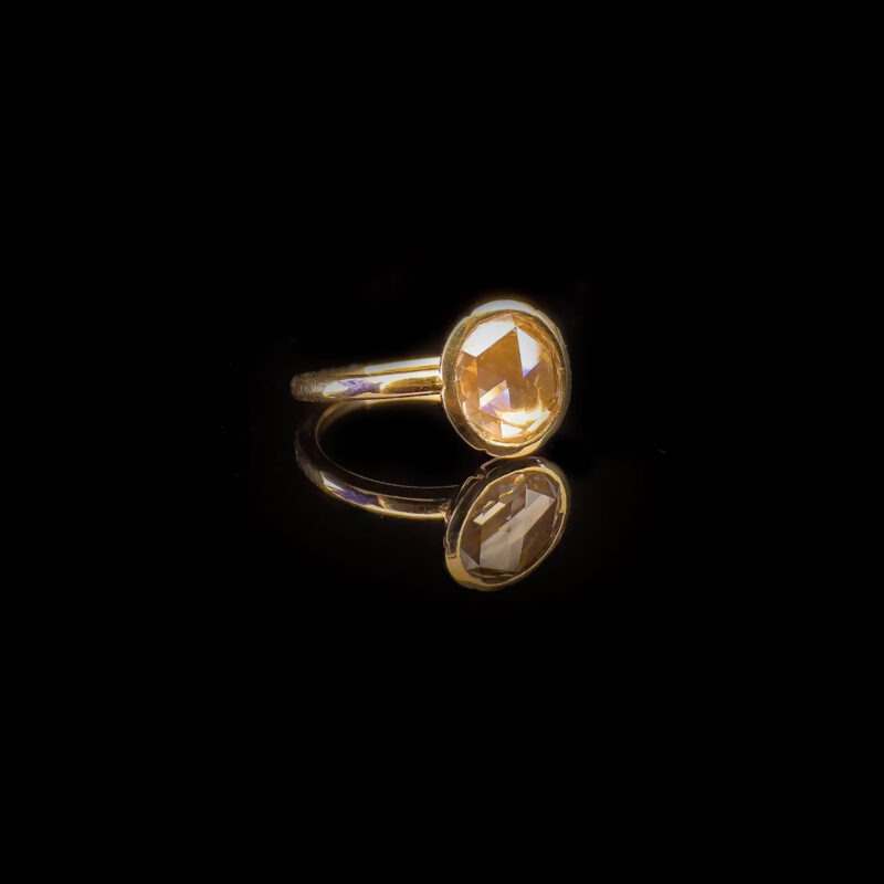 Round rose cut yellow diamond yellow gold ring - Image 3