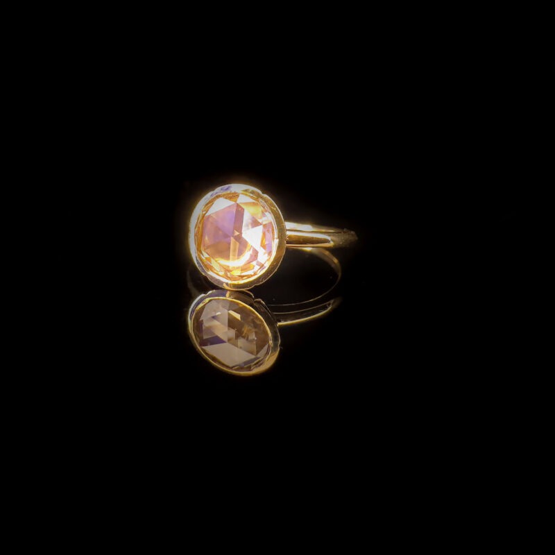 Round rose cut yellow diamond yellow gold ring - Image 7