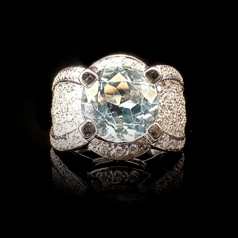 Art deco aquamarine diamond white gold ring